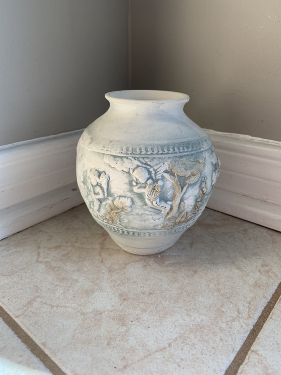 Vintage Ceramic Vase with Cherubs and Floral Design