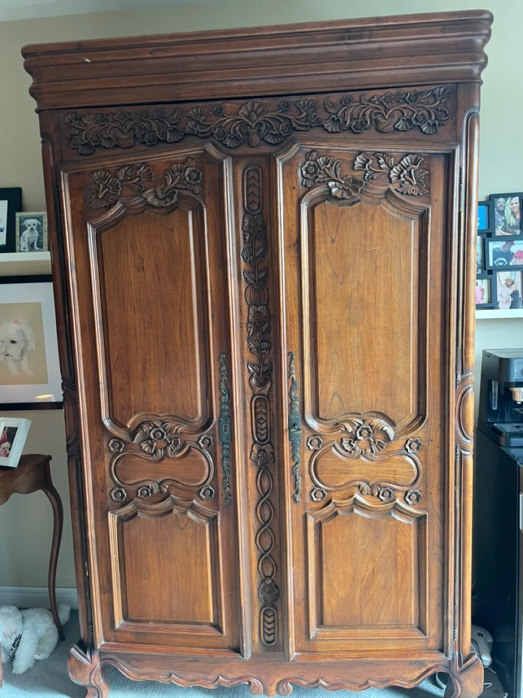 Antique-Style Carved Wood Armoire thumbnail