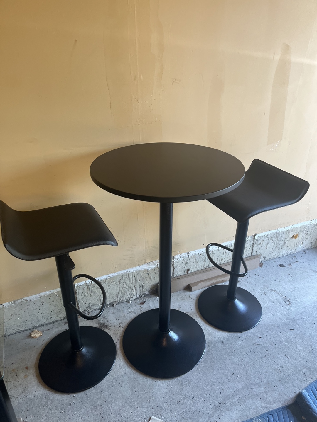Black Pub Table Set with Two Stools