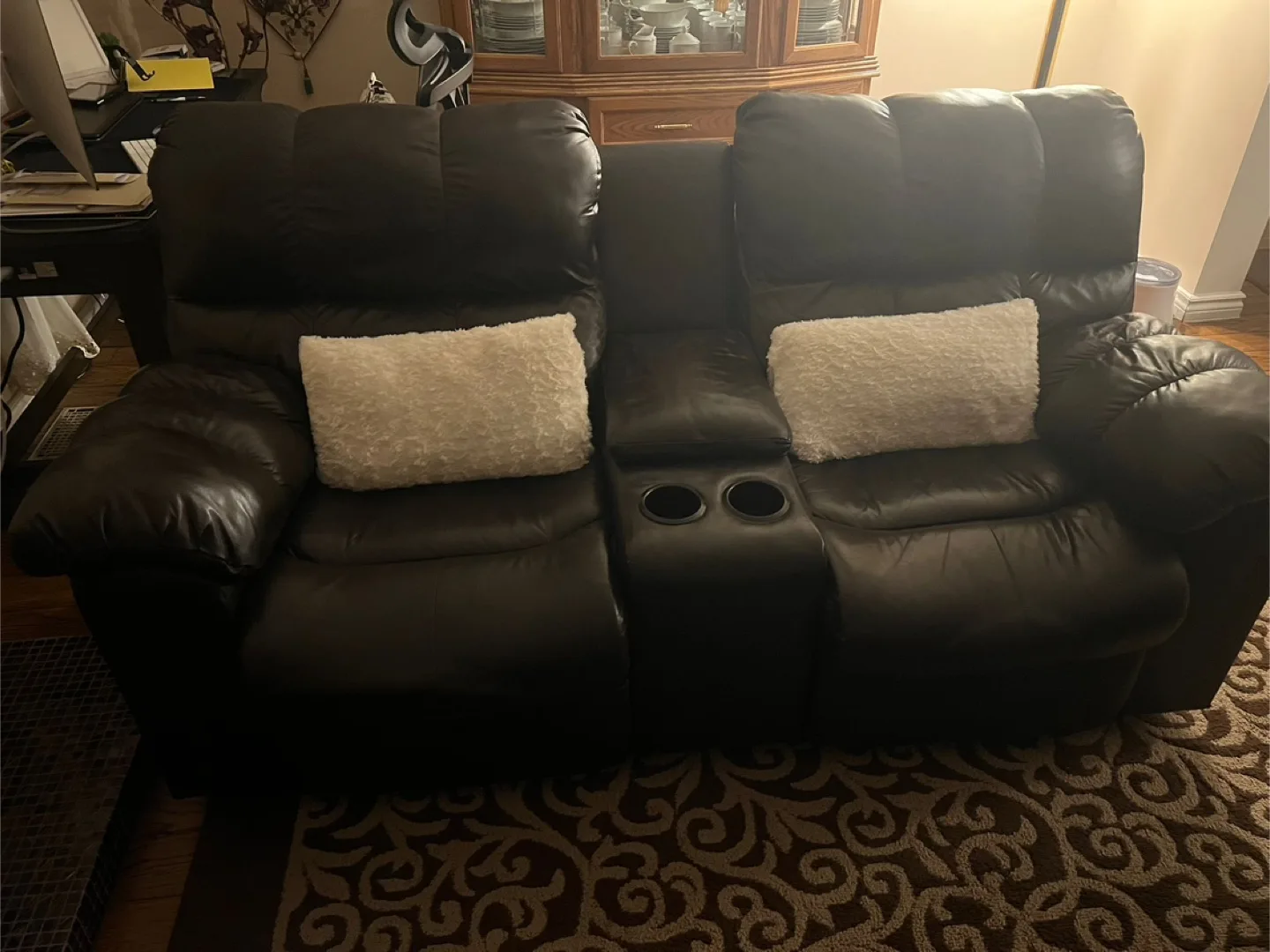 Brown Leather Reclining Loveseat