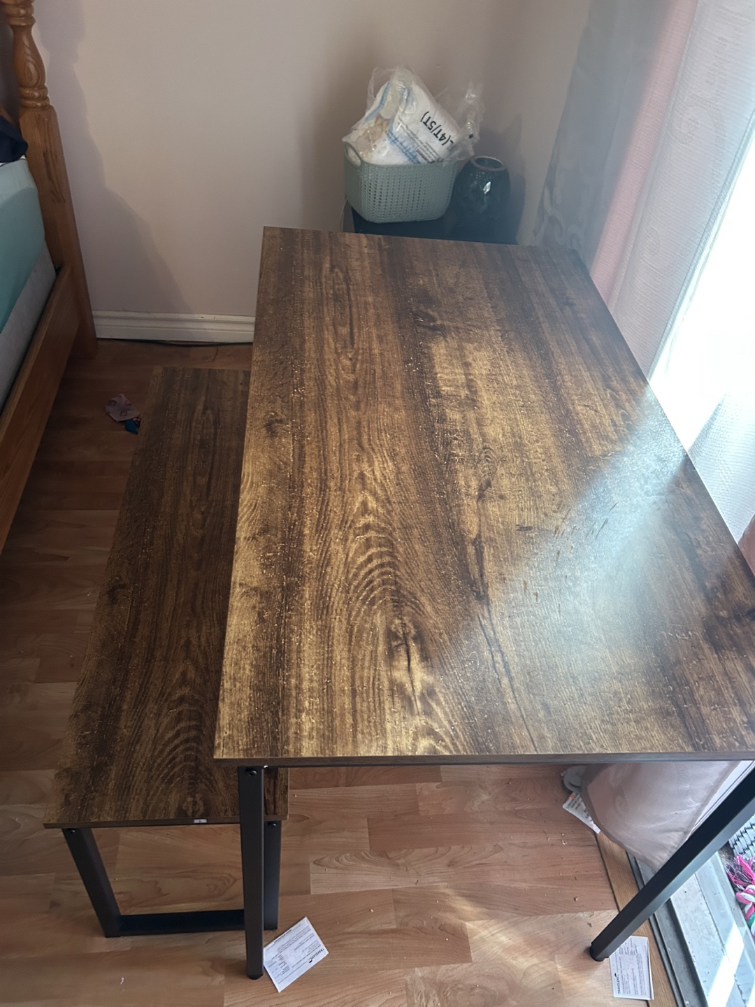 Rustic Brown Dining Table and Bench Set - photo 3