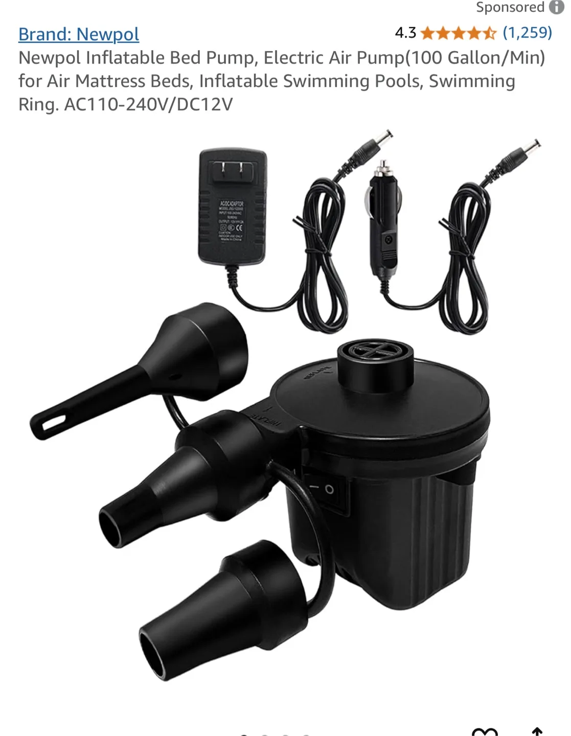Newpol Multipurpose Electric Air Pump - Inflatable Bed Pump thumbnail