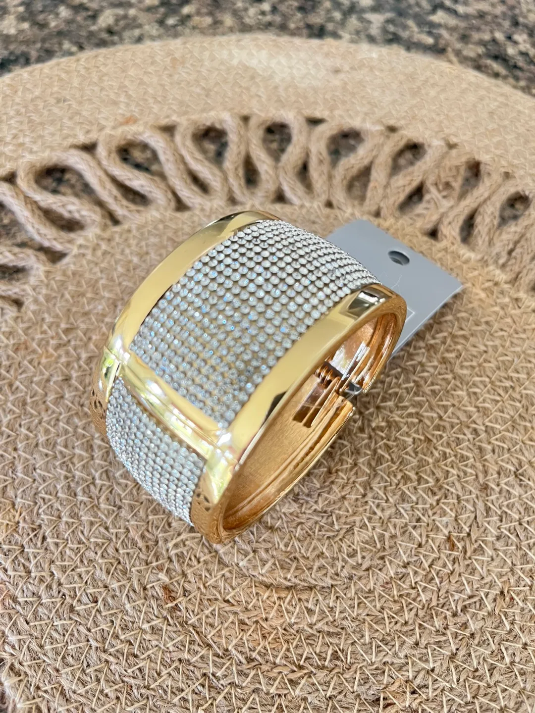 Gold and Crystal Hinged Cuff Bracelet thumbnail