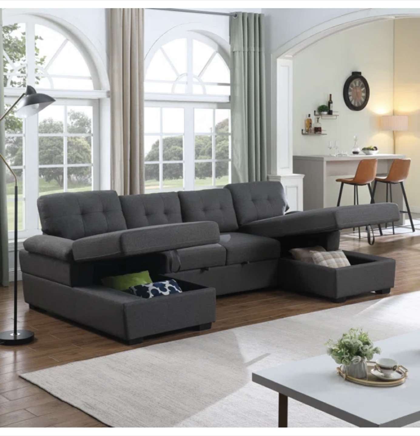 Allan 120" Sectional Sofa Sleeper Bed with Storage Chaise - photo 2