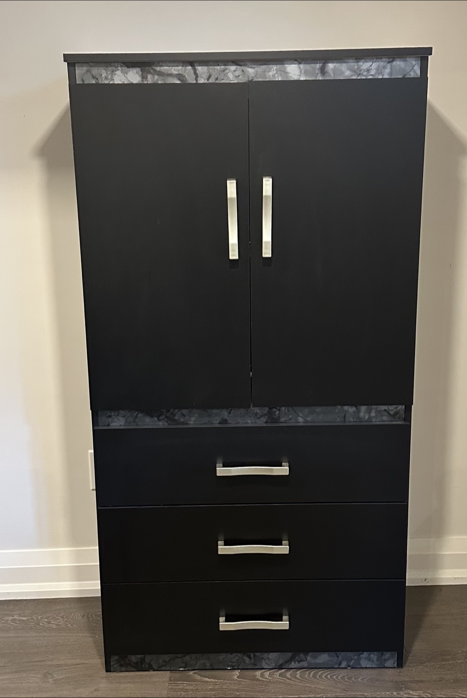 Black Wardrobe Armoire with Three Drawers
