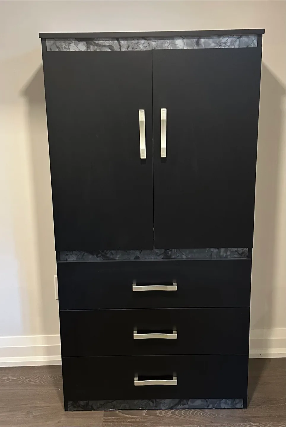 Black Wardrobe Armoire with Three Drawers thumbnail