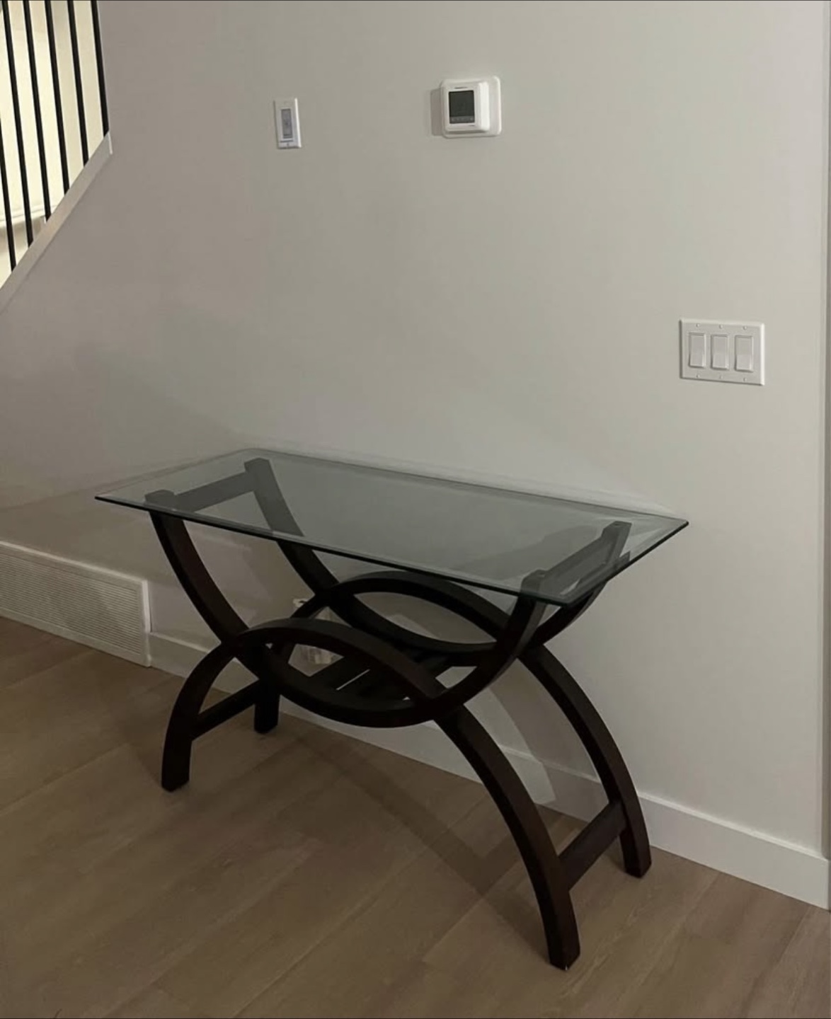 Glass Top Console Table with Dark Wood Frame - photo 2