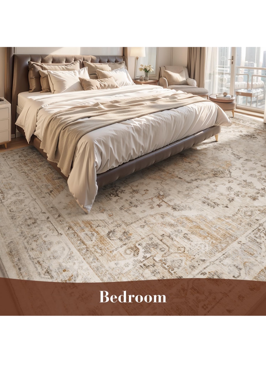 6X9 Beige Area Rug, Machine Washable, Non-Shedding - photo 3