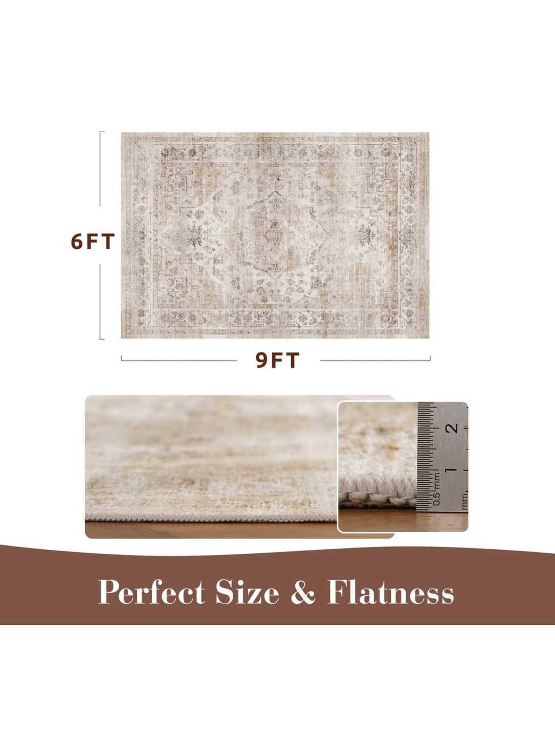 6X9 Beige Area Rug, Machine Washable, Non-Shedding - photo 2