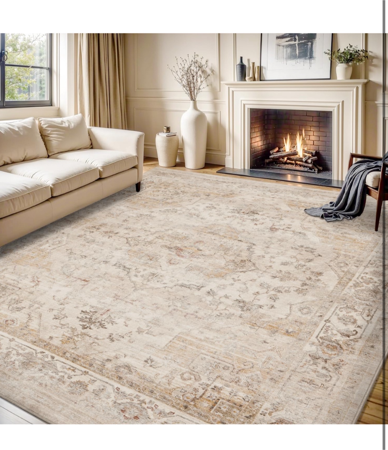 6X9 Beige Area Rug, Machine Washable, Non-Shedding