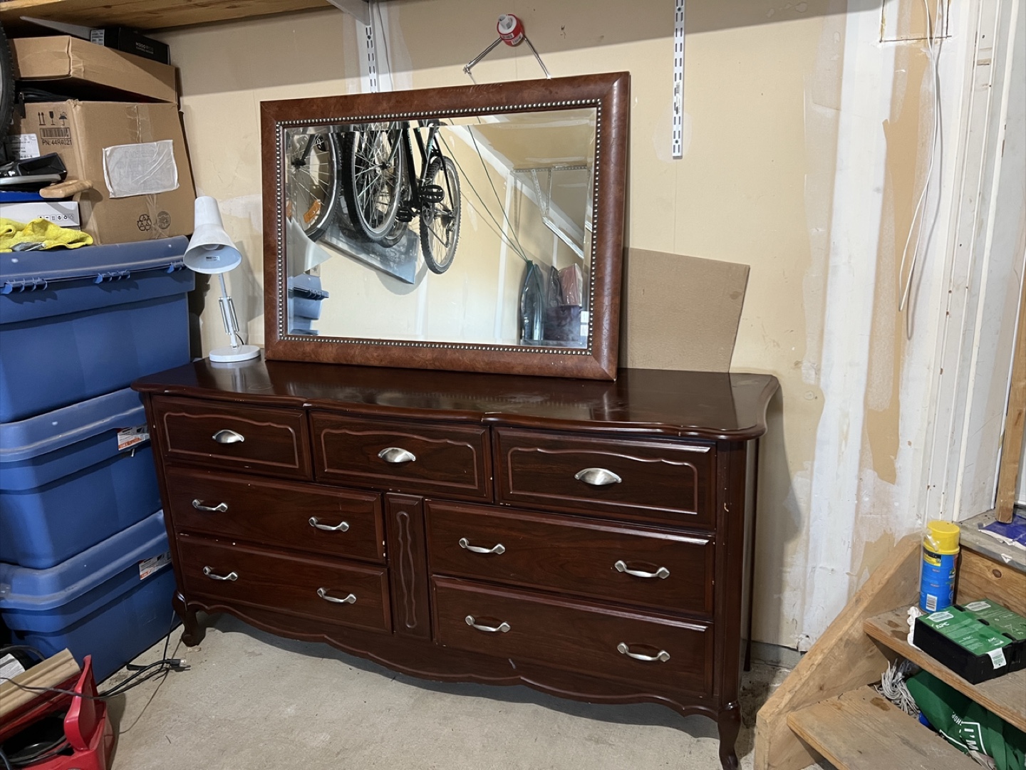 Dark Solid Wood Dresser with Mirror