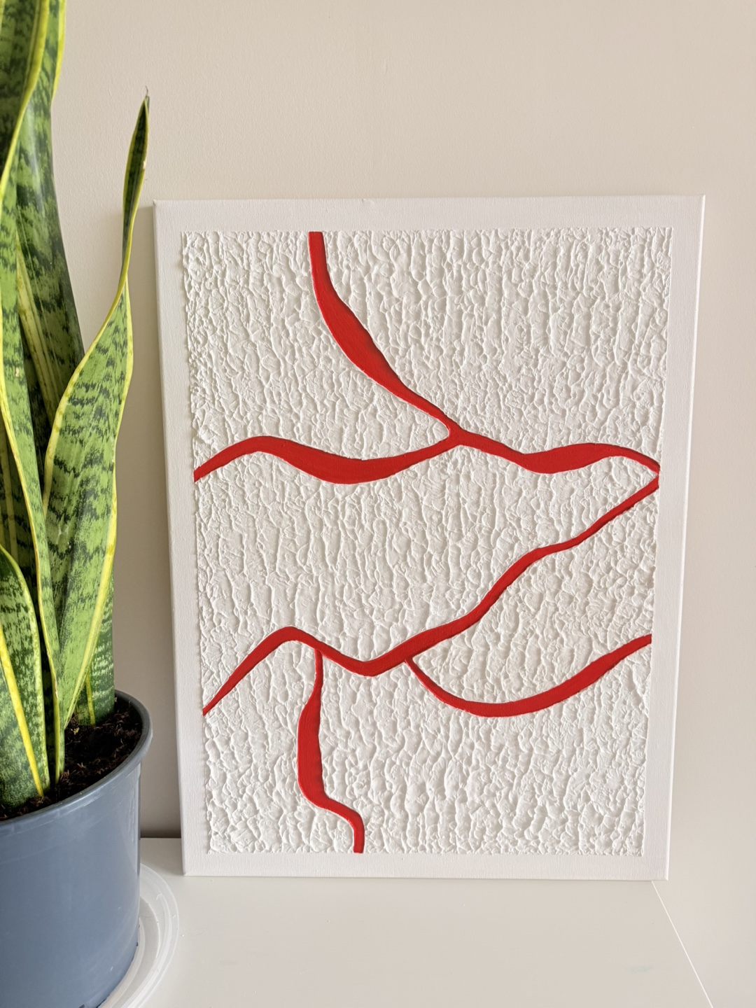 Hand painted Red and White Textured Canvas Art