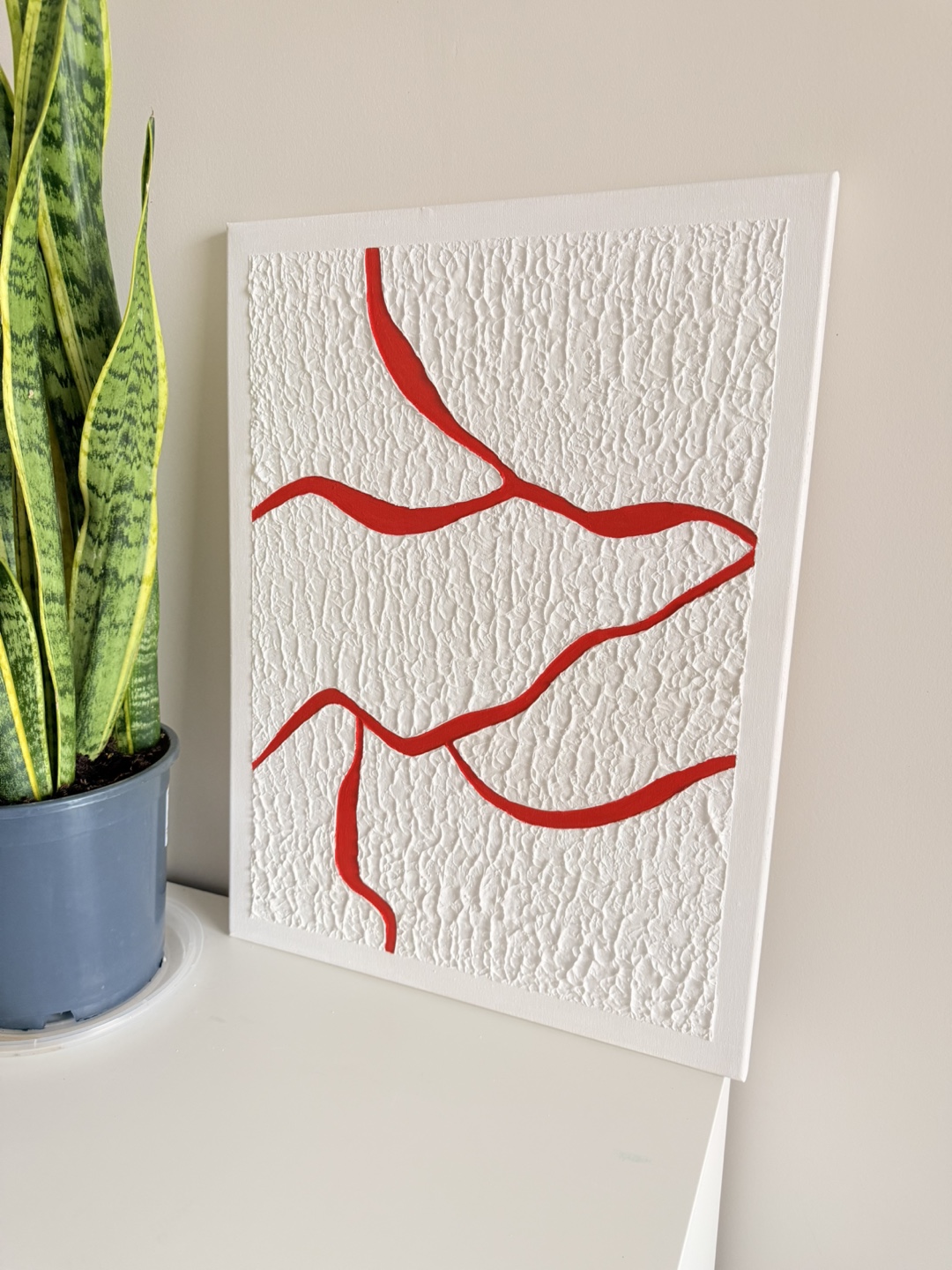 Hand painted Red and White Textured Canvas Art - photo 3