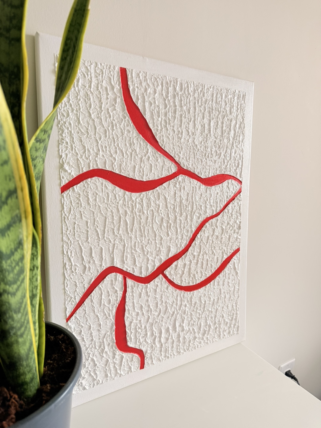 Hand painted Red and White Textured Canvas Art - photo 2