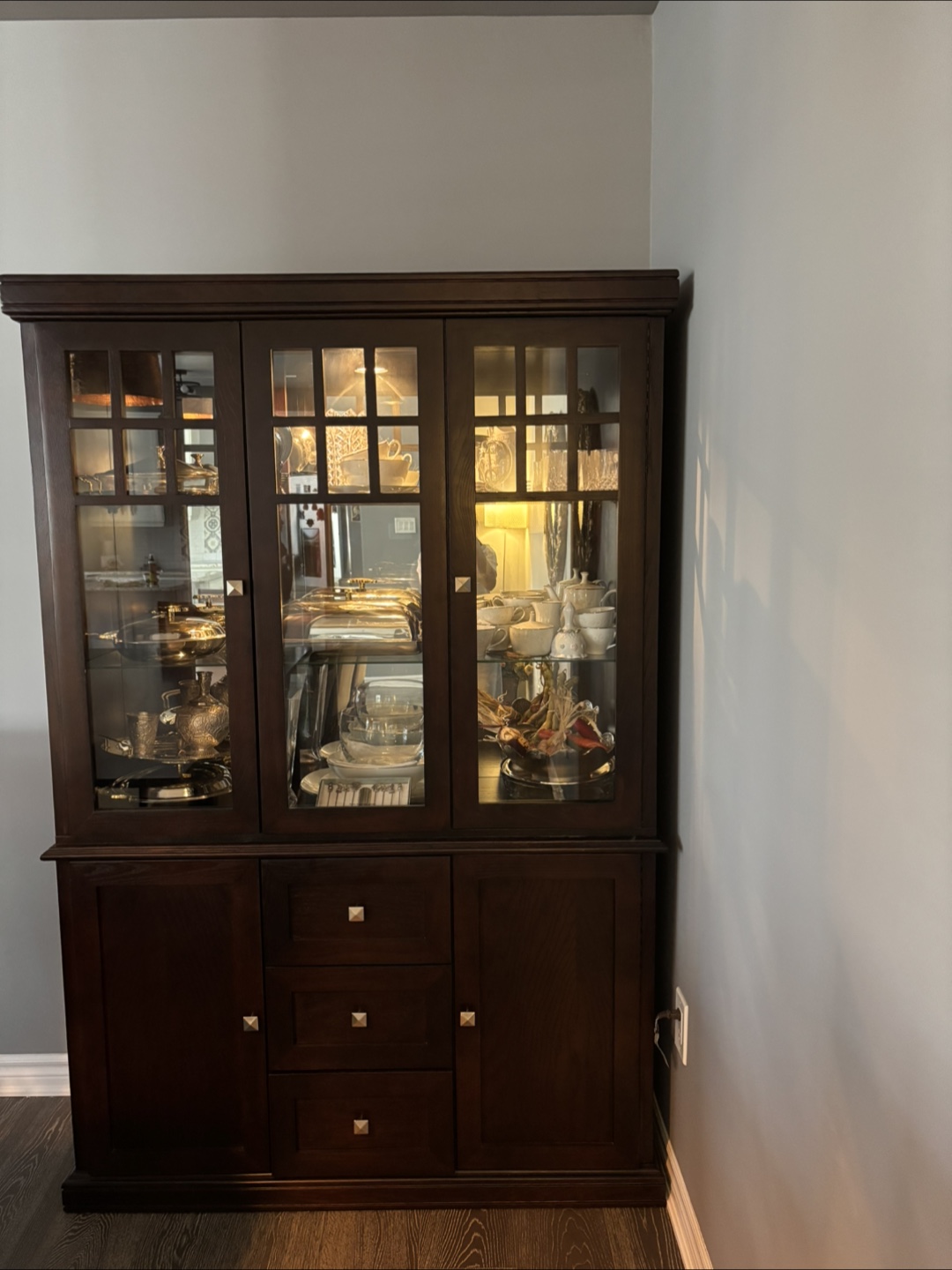 Dark Brown Wooden China Cabinet