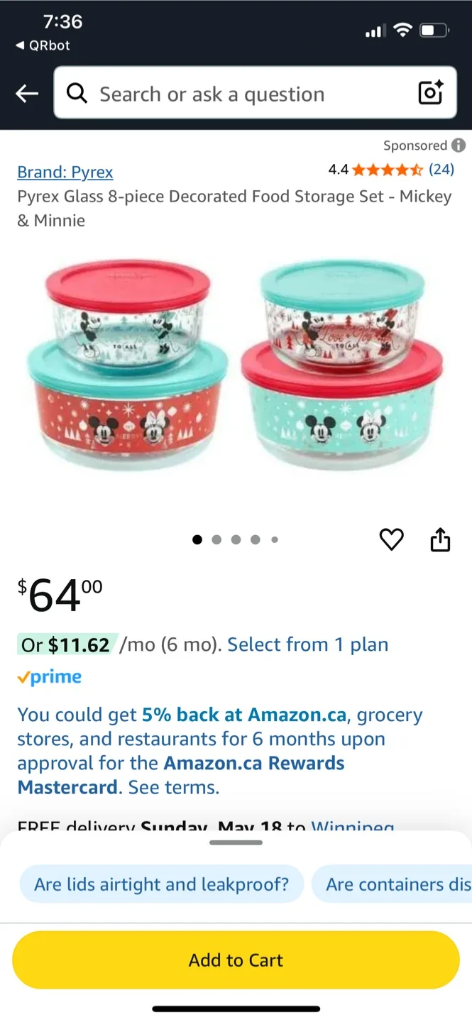 Brand new disney 8-Piece Glass Food Storage Set image indicator(2)