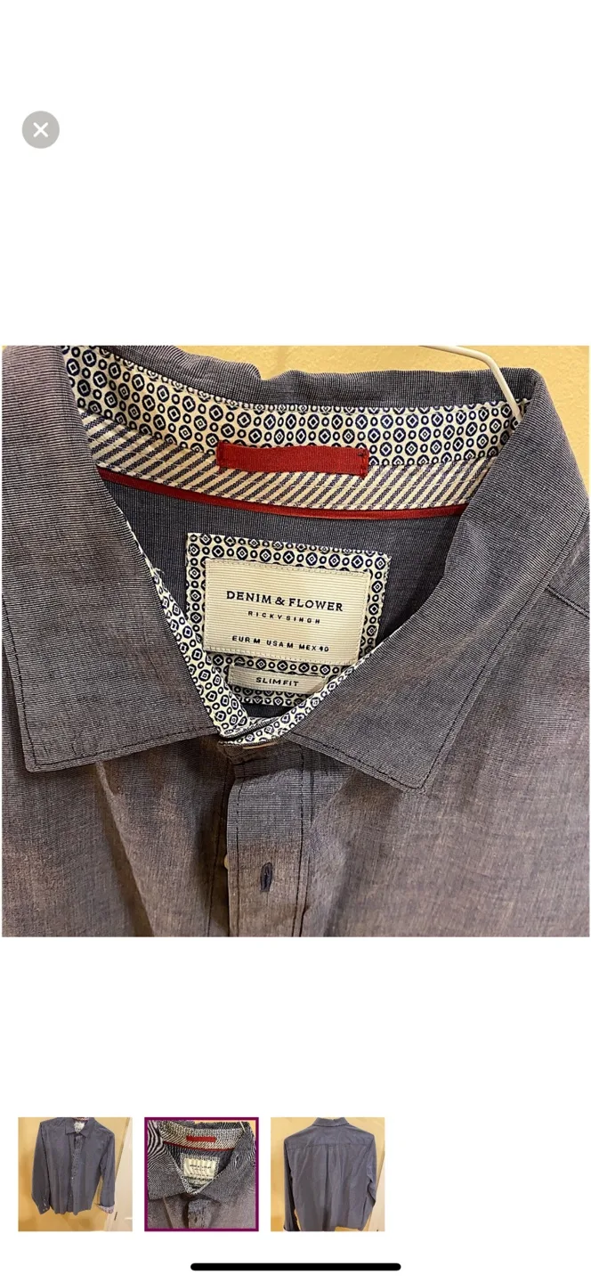 Men's Denim & Flower Slim Fit Long Sleeve Button-Down Shirt image indicator(2)