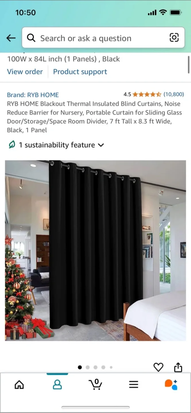 Black Grommet Top Room Divider Curtain Panel - 100W x 84L inch image indicator(6)