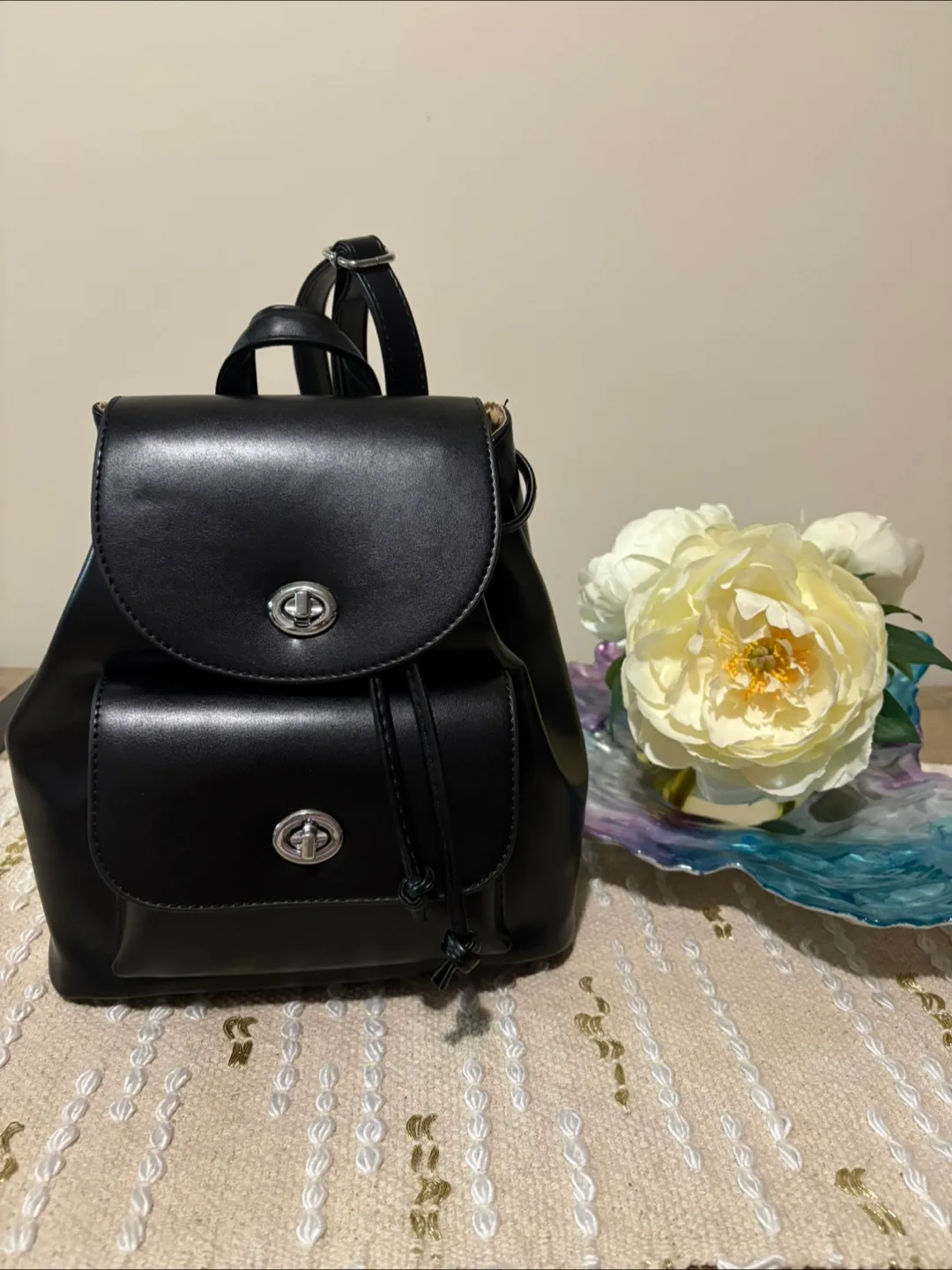 Black Faux Leather Mini Backpack thumbnail