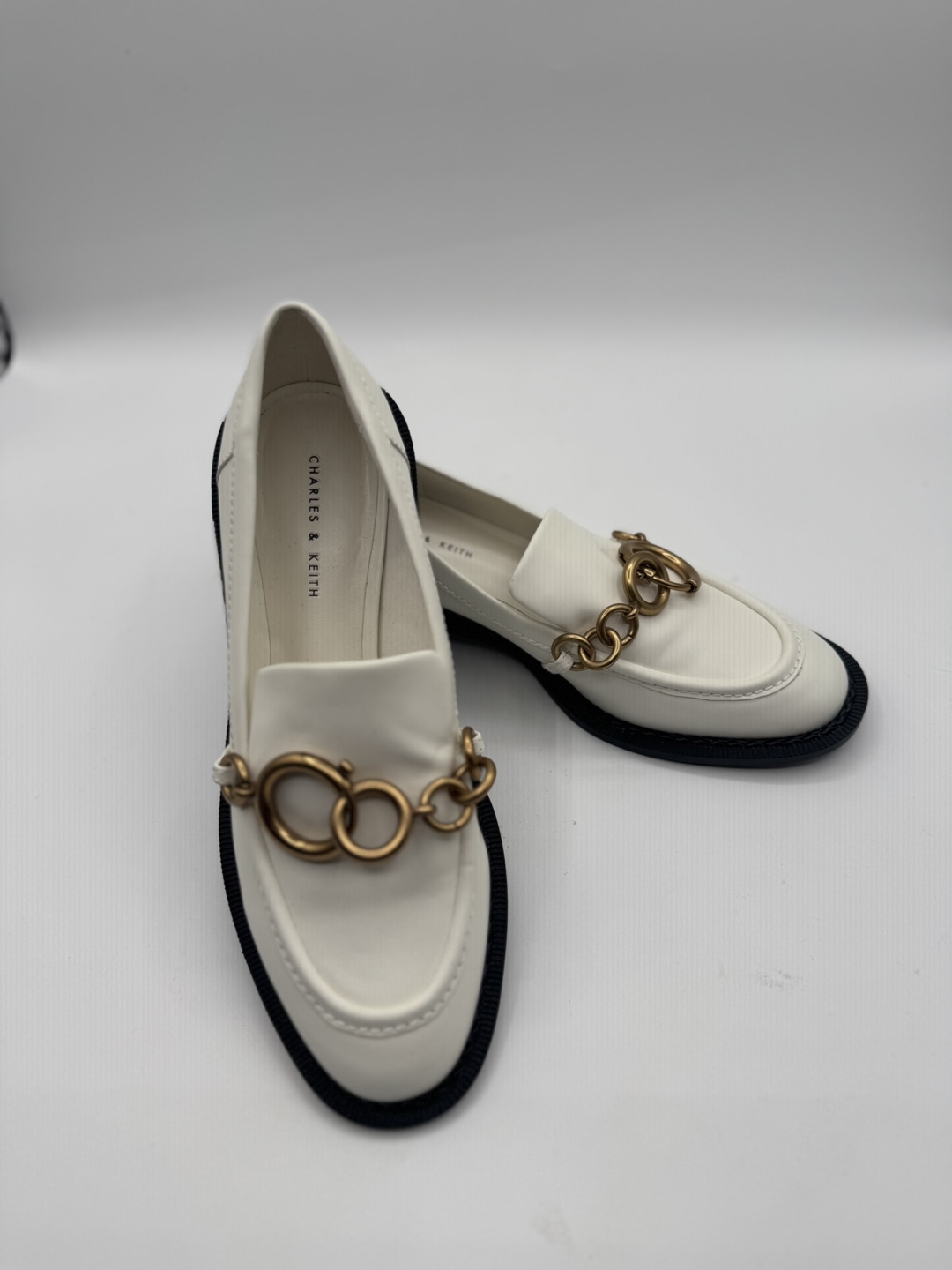 Charles & Keith White Chain Loafers