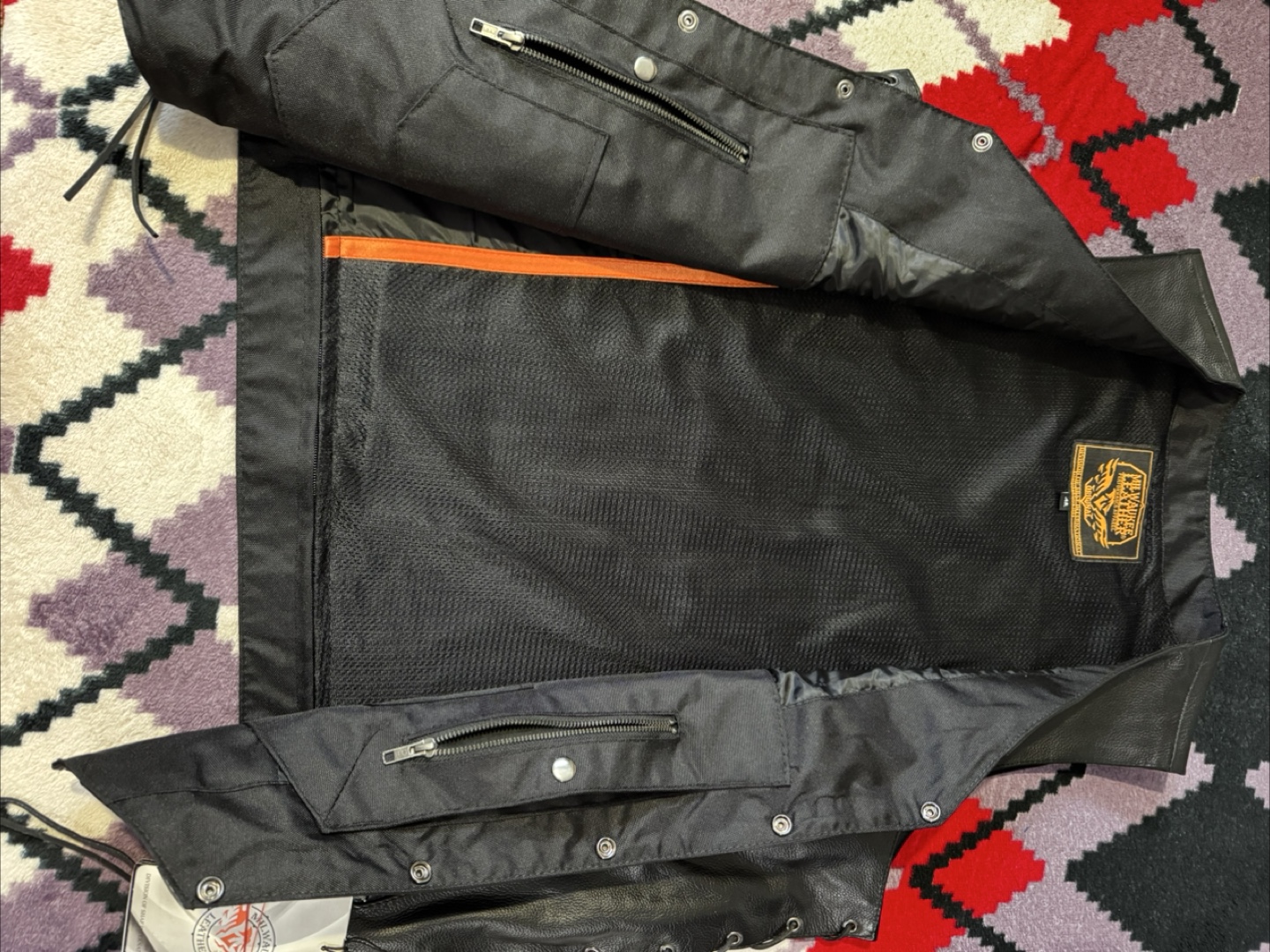 Men's Black Leather Motorcycle Vest with Side Laces - photo 2