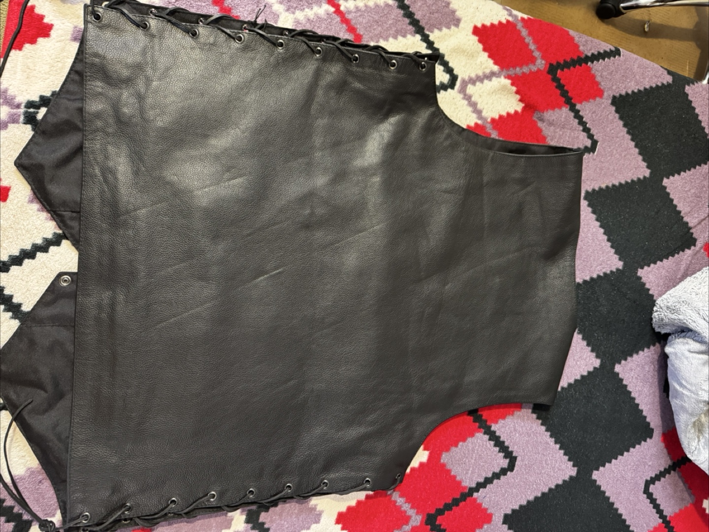 Men's Black Leather Motorcycle Vest with Side Laces - photo 3