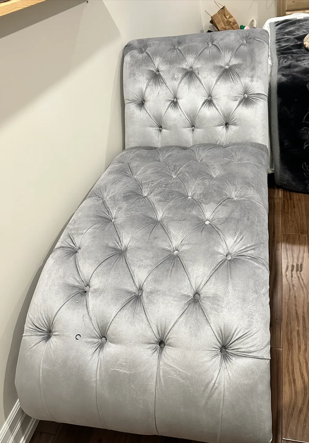 Grey Velvet Chaise Lounge thumbnail