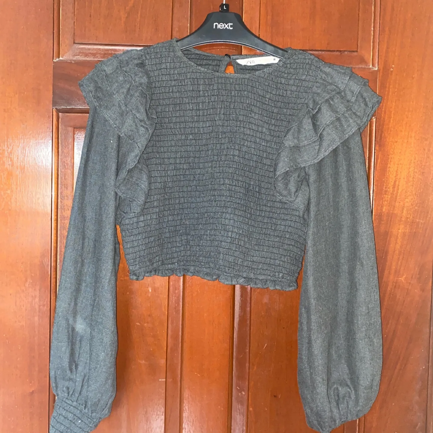 Zara Grey Smocked Crop Top thumbnail
