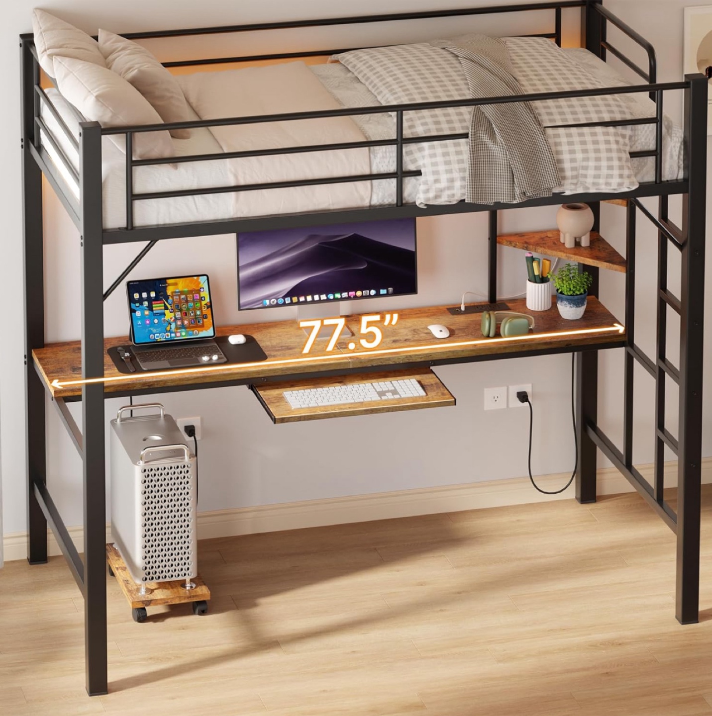 Twin Loft Bed with Built-in Desk and Shelves - photo 2