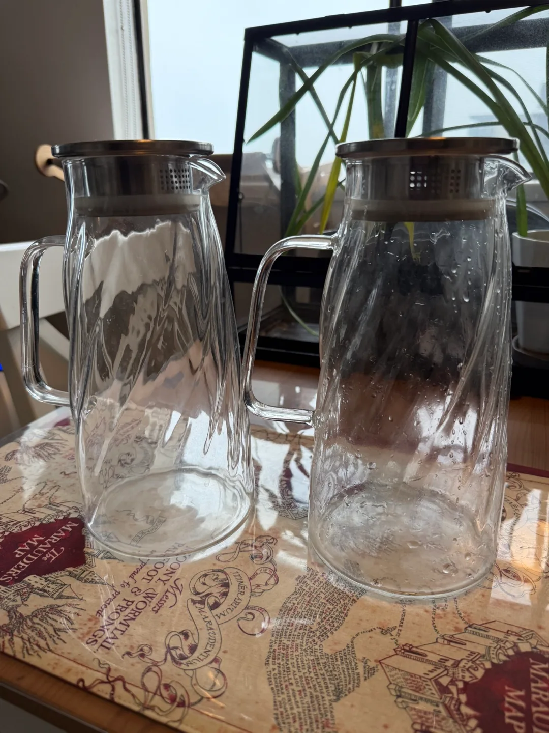 Pair of Glass Beverage Pitchers thumbnail