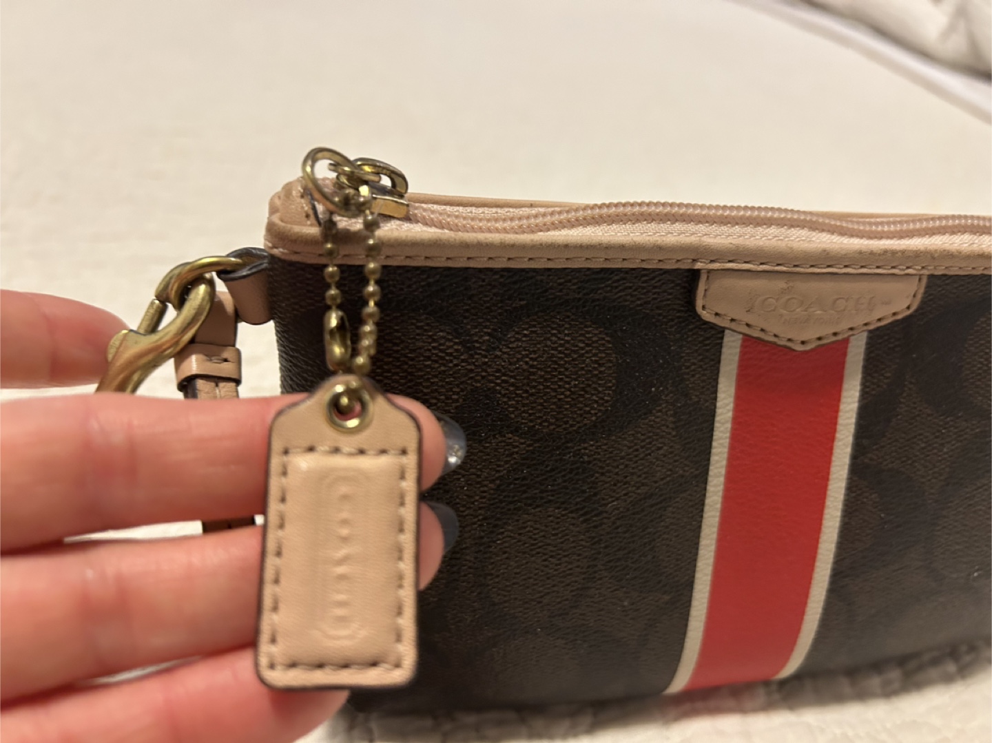 Coach Wristlet Wallet - Brown Signature Canvas with Red Stripe - photo 3