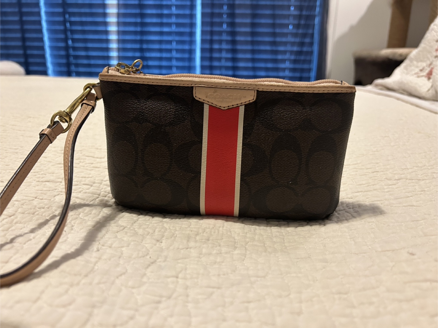 Coach Wristlet Wallet - Brown Signature Canvas with Red Stripe - photo 2