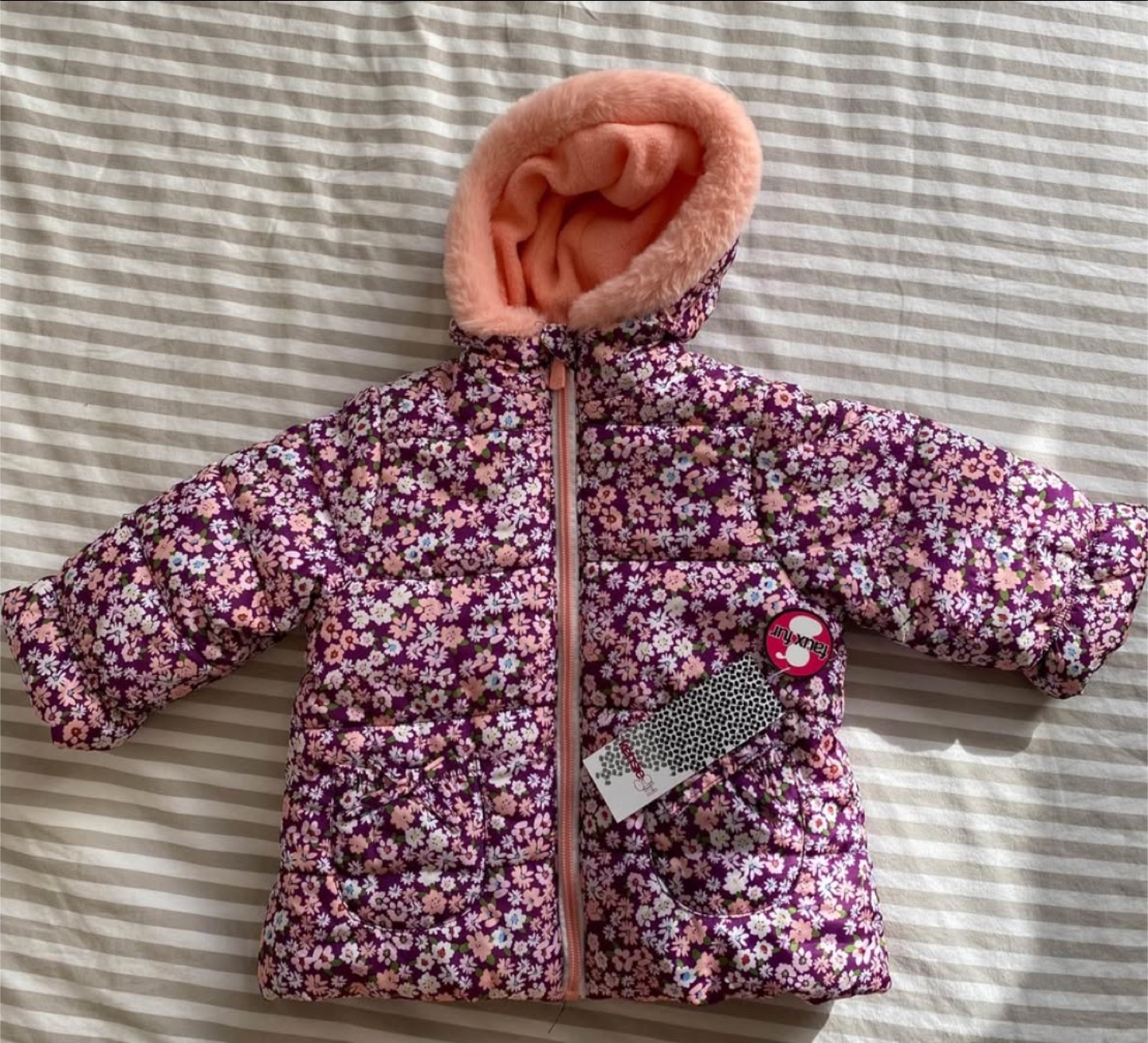 Kensie Girl's Purple Floral Puffer Jacket - Size 12M