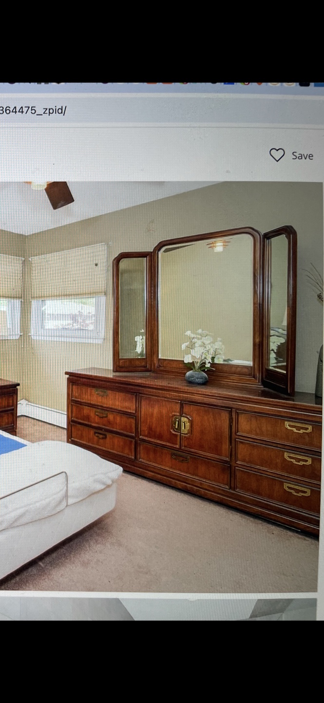 Vintage Wooden Dresser with Tri-fold Mirror