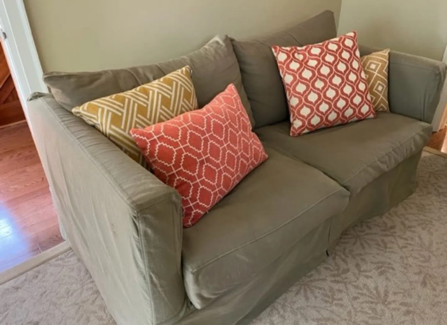 Crate & Barrel "Willow" slipcover sofa. Sage green. image indicator(5)