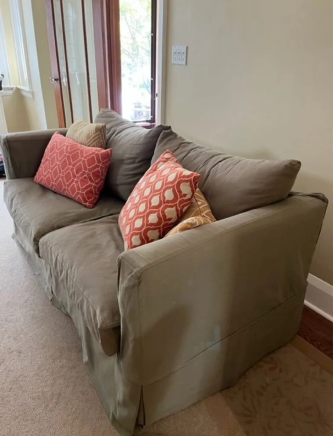 Crate & Barrel "Willow" slipcover sofa. Sage green. image indicator(6)