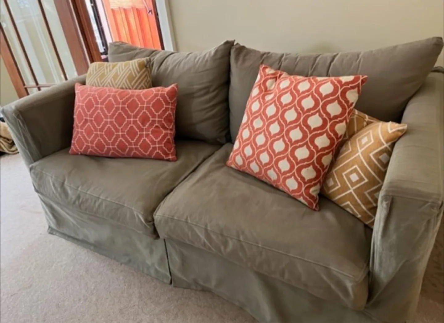 Crate & Barrel "Willow" slipcover sofa. Sage green. thumbnail