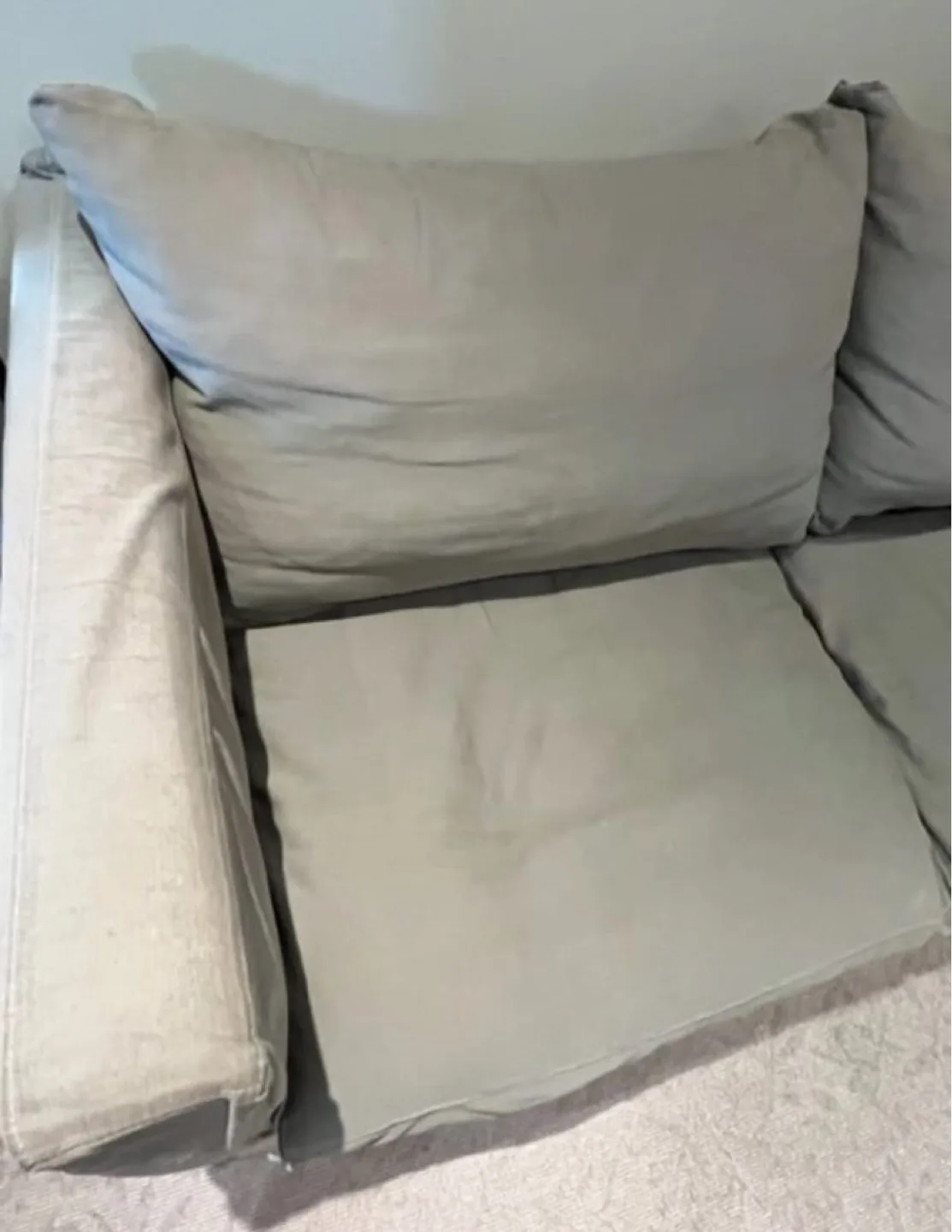 Crate & Barrel "Willow" slipcover sofa. Sage green. image indicator(4)