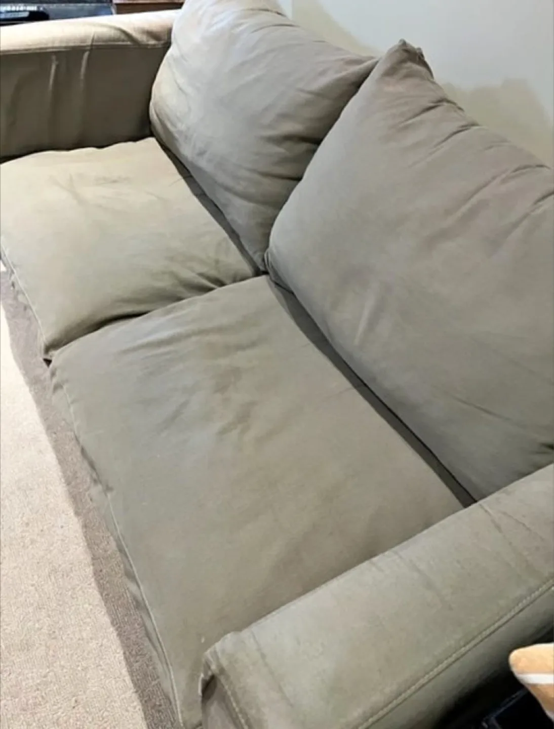 Crate & Barrel "Willow" slipcover sofa. Sage green. image indicator(2)