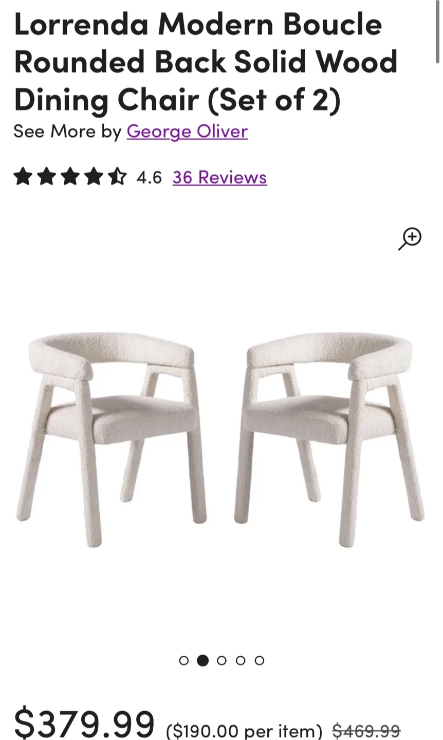 Pair of George Oliver Lorrenda Modern Boucle Dining Chairs image indicator(3)