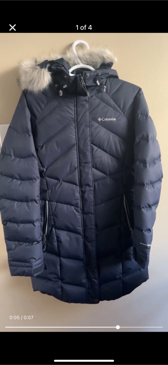 Columbia Women's Navy Blue Puffer Jacket with Faux Fur Hood