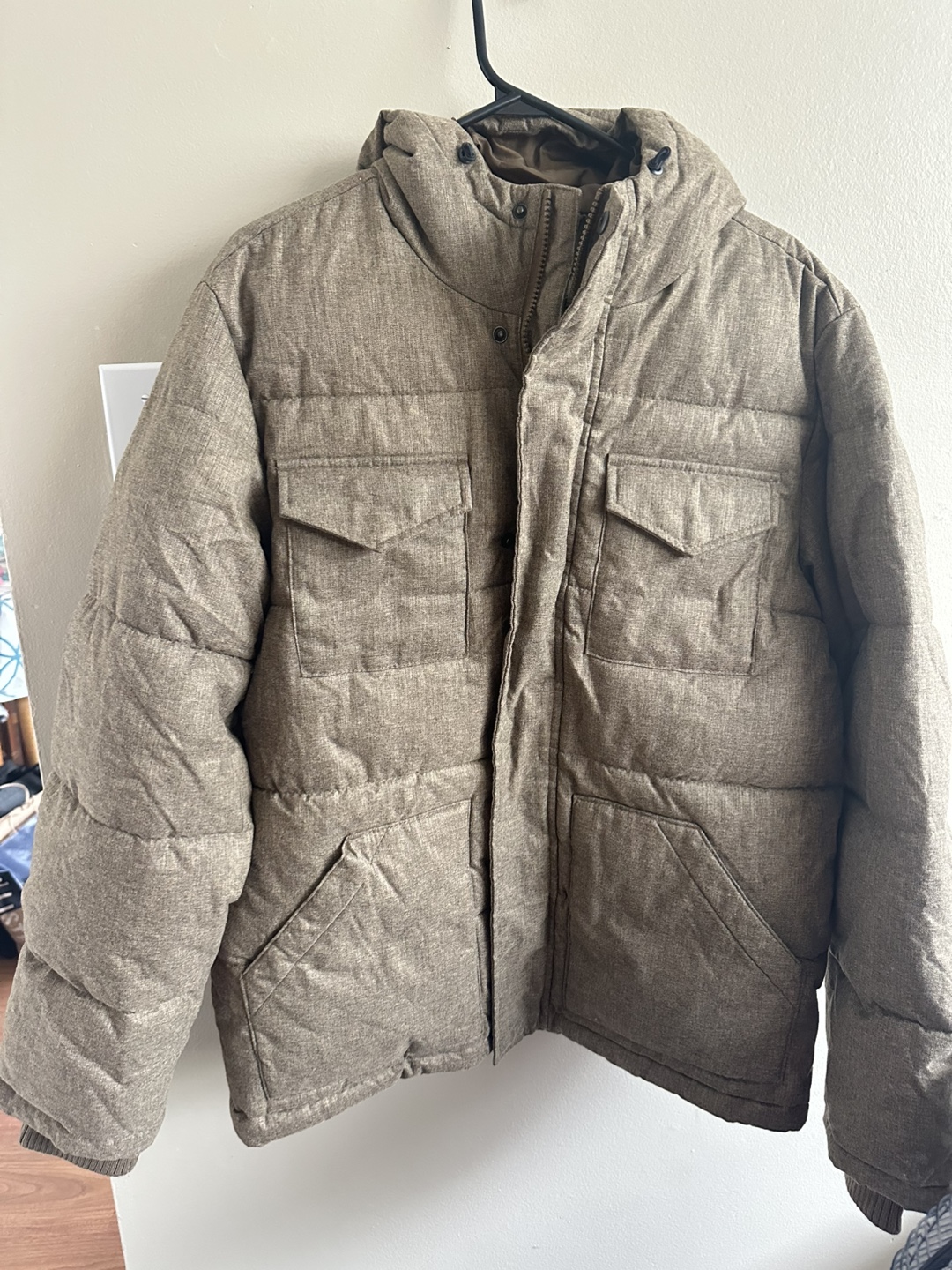Men's Brown Puffer Jacket with Hood