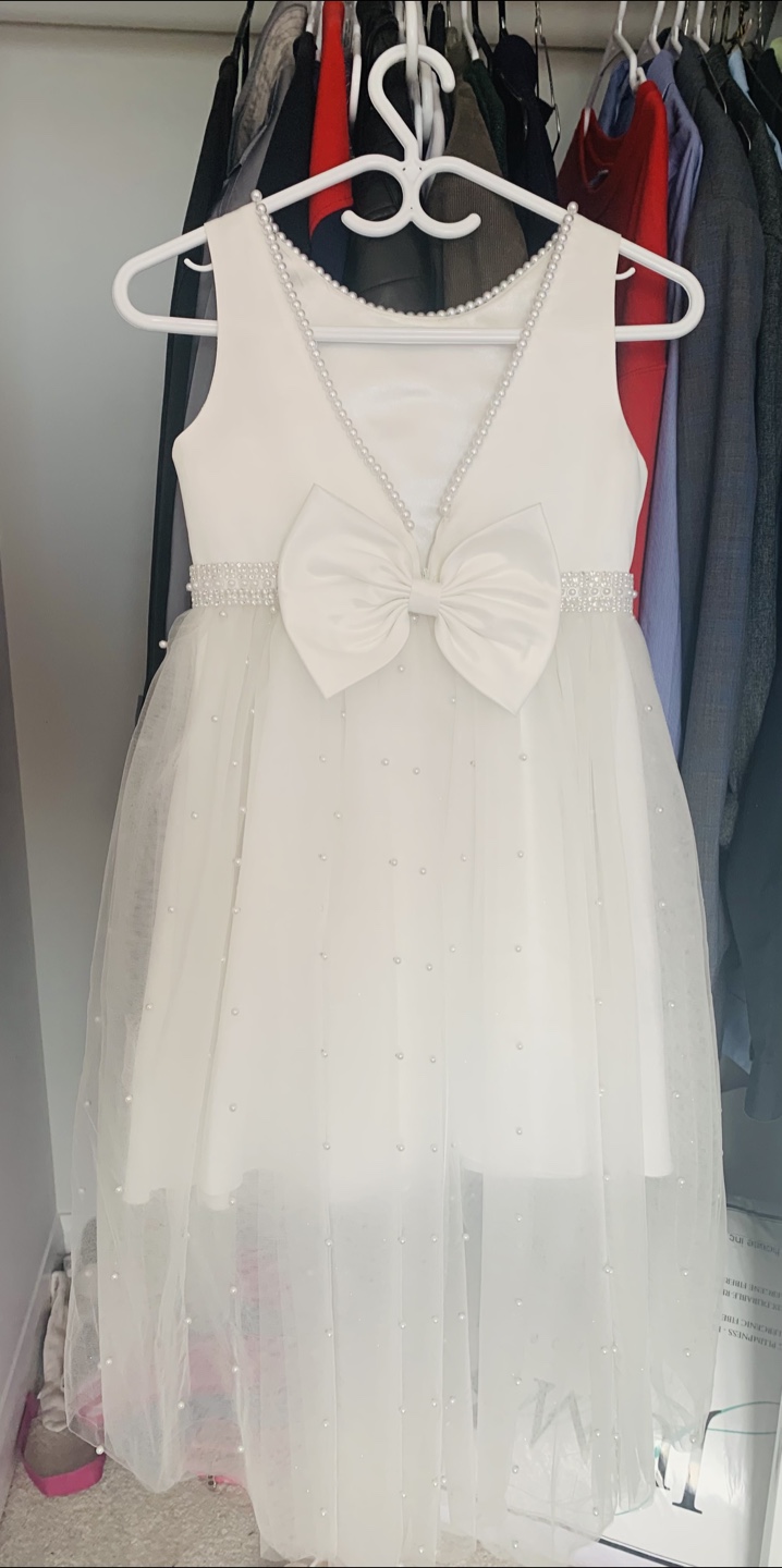 Couture Princess Girls' White Pearl Flower Girl Dress Size 7 - photo 2