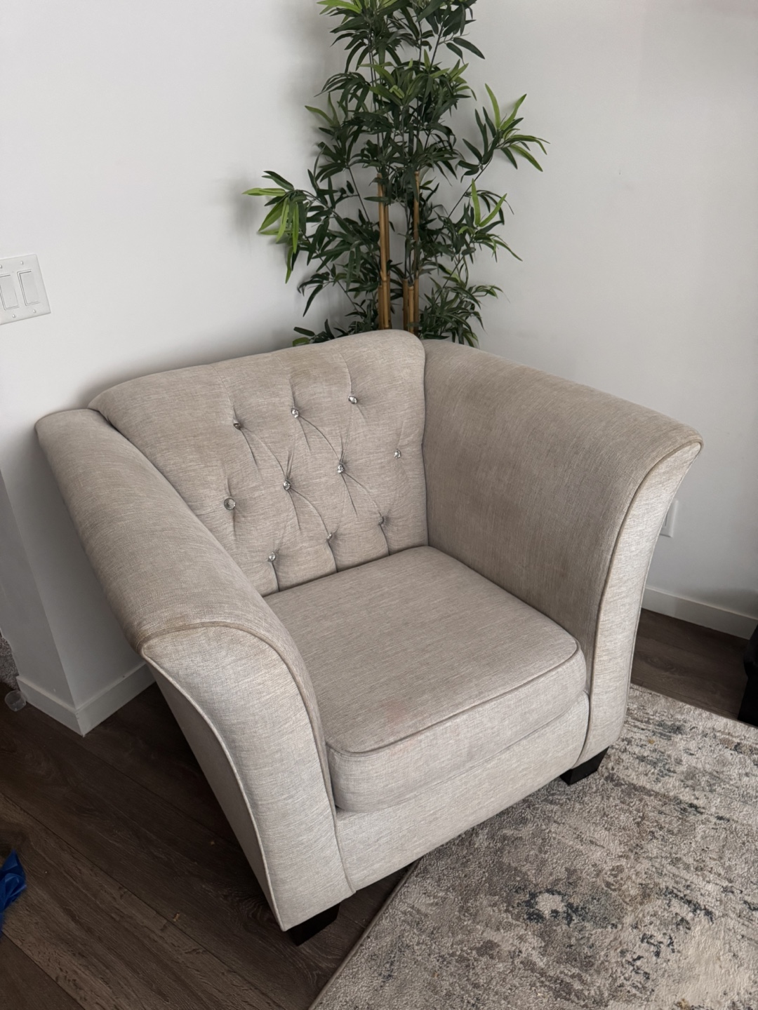 Beige Accent Chair with Crystal Buttons