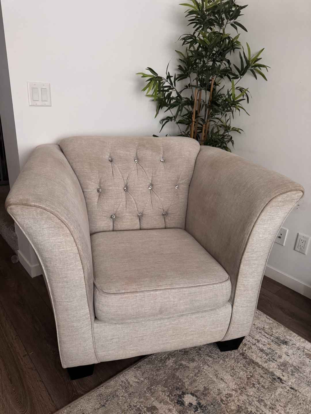 Beige Accent Chair with Crystal Buttons - photo 2