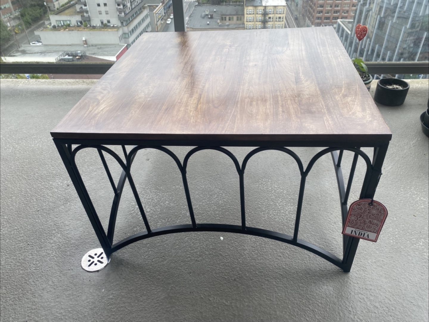 Square Wooden Top Side Table with Metal Frame