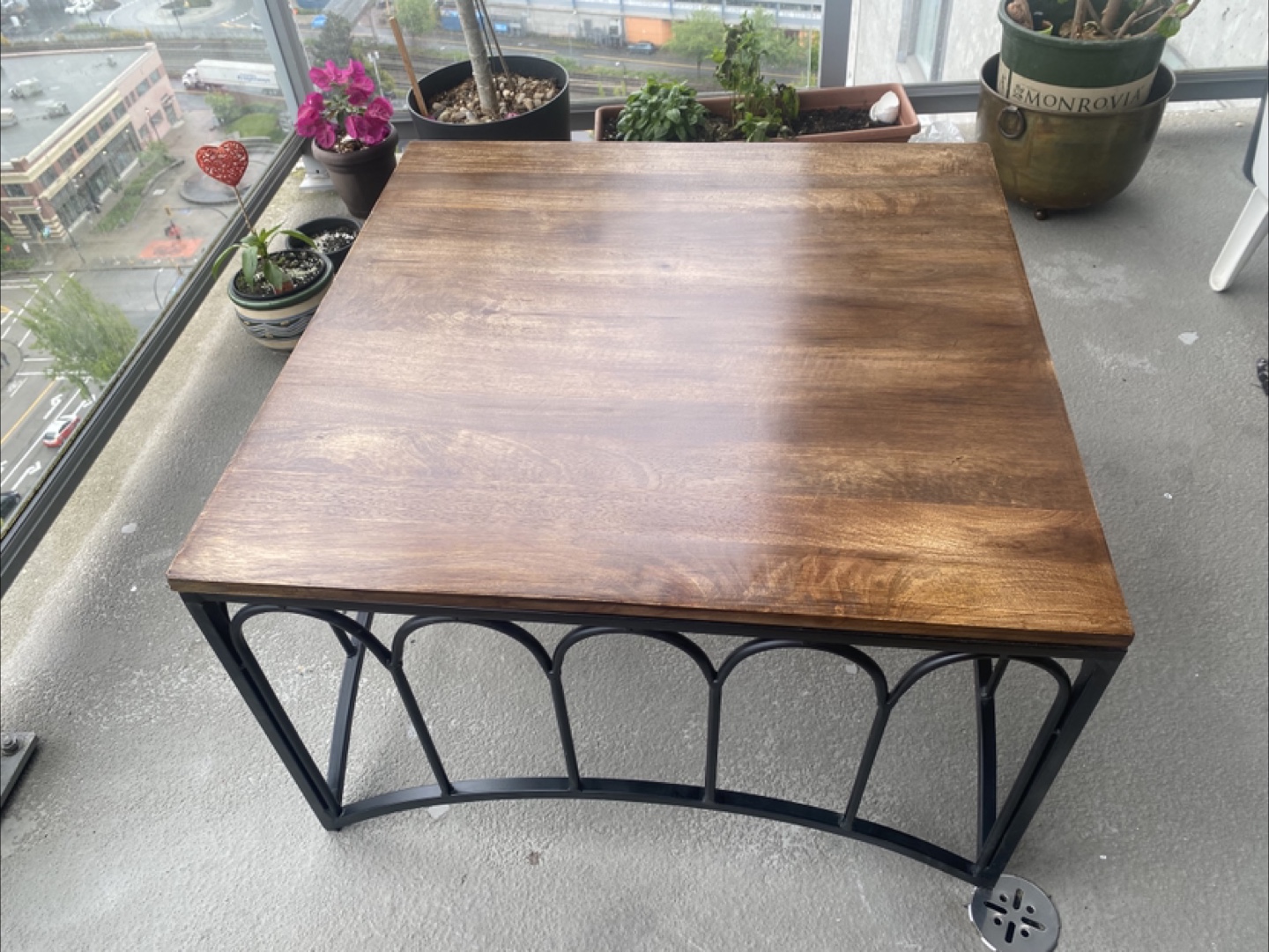 Square Wooden Top Side Table with Metal Frame - photo 2