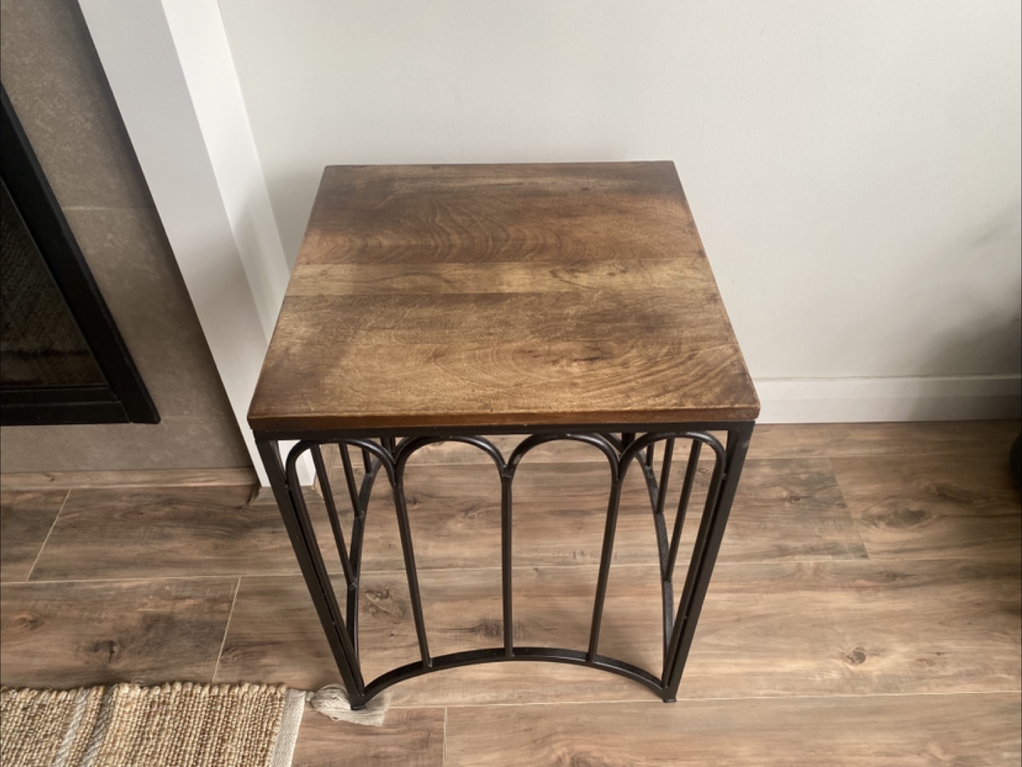 Square Wooden Top Side Table with Metal Frame - photo 3