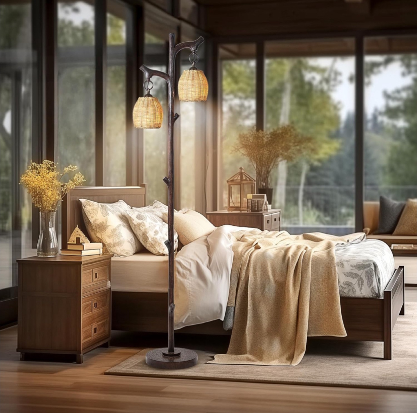 Unique Double-Light Floor Lamp with Wicker Shades - photo 5