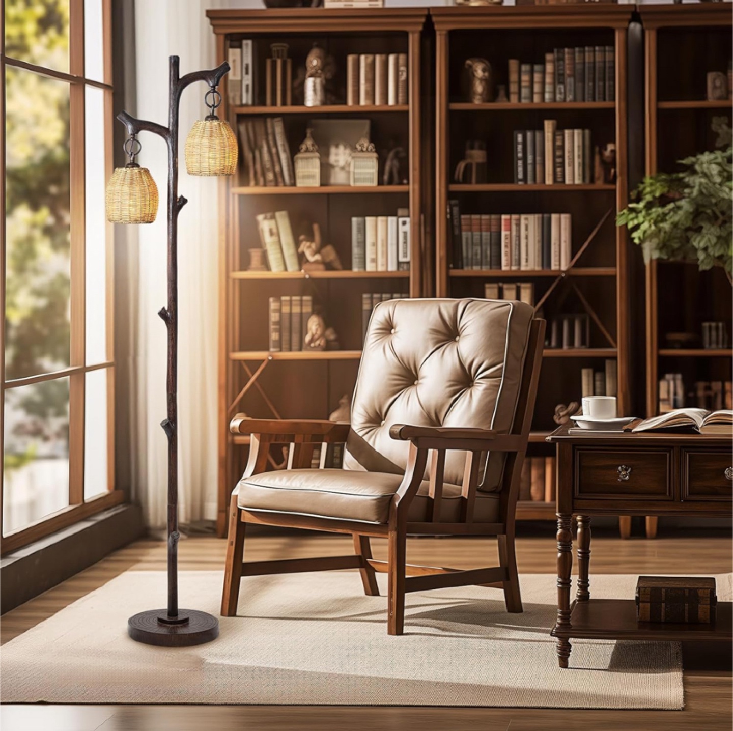 Unique Double-Light Floor Lamp with Wicker Shades - photo 4